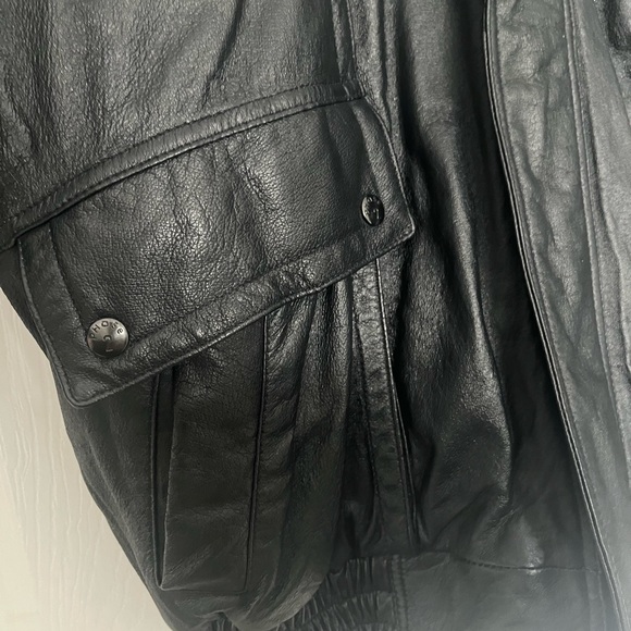 Black Leather Bomber Jacket - Picture 2 of 3